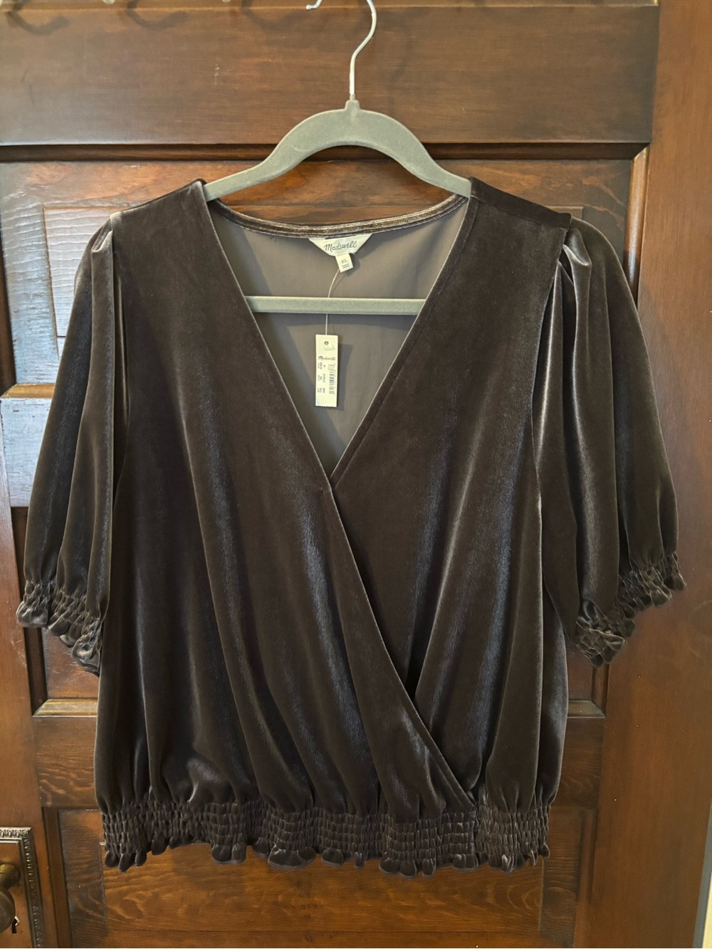 Madewell Velvet Faux Wrap-Front Blouse in Gray - XL